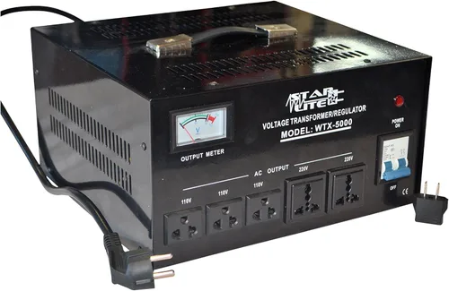 Vista 6 de Starlite Transformador convertidor de voltaje elevador y descendente de 5000 vatios WTX-5000, protección de fusibles y regulador automático