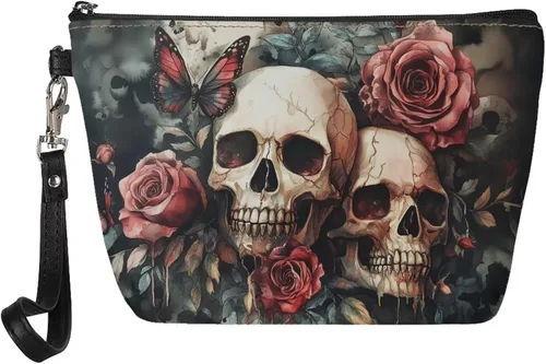 Vista 44 de Howilath Abstract Art Cat Cosmetic Pouch for Women PU Leather Toiletry Storage Bag Trapezoid Makeup Bags with Wrist Strap