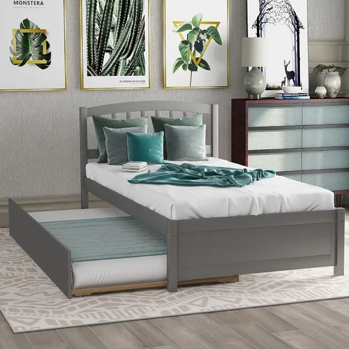 Vista 10 de P PURLOVE Base de cama de almacenamiento de madera con dos cajones y cabecero (expreso)