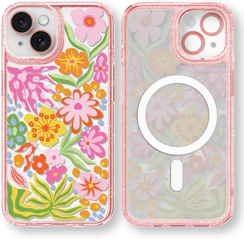 Vista 44 de Compatible para iPhone 13 Funda Bonita Estética - Funda para Teléfono Rosa con Purpurina con Protector de Cámara - Diseño de Cubierta