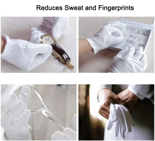 Vista 3 de 12 pares de guantes de algodón blancos para eccema y manos secas - Forros de guante de trabajo transpirables - Guantes de inspección de joyería