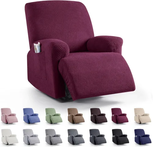 Vista 17 de KinCam Fundas para Reclinables, Fundas Elásticas para Sillas Reclinables, Fundas para Sofá Reclinable con Rayas Jacquard, Fundas Protectoras de Negro