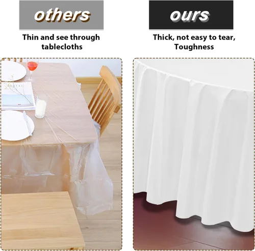 Vista 4 de Fixwal Mantel redondo de plástico desechable, paquete de 12 manteles redondos de 84 pulgadas, mantel redondo blanco para fiestas, picnic