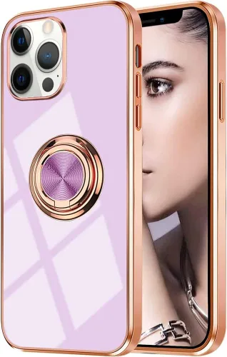 Vista 66 de Compatible con iPhone 11 Kickstand, anillo de rotación de 360 grados integrado con borde de oro rosa brillante que funciona con soporte magnético