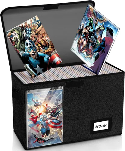 Vista 33 de Caja de Almacenamiento de Cómics, 15.8" X 7.8" X 11.8", Resistente Plegable Contiene 160-180 Cómics Contenedor Organizador Estante