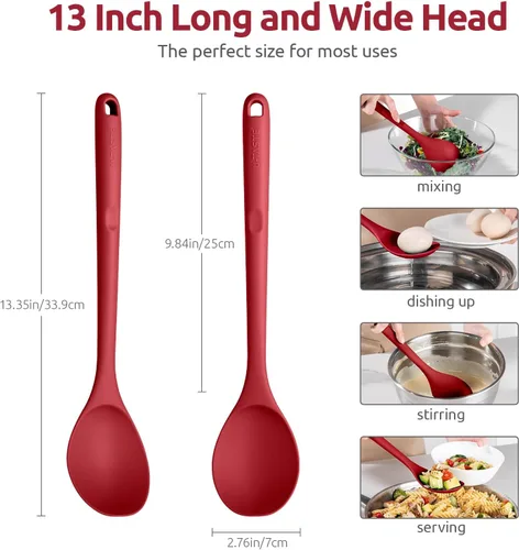 Vista 2 de 600ºF Heat Resistant Silicone Spoon: U-Taste 13.3in Solid Kitchen Cooking Spoon, Nonstick Food Grade Large & Long Soup Rubber Utensil for Mixing