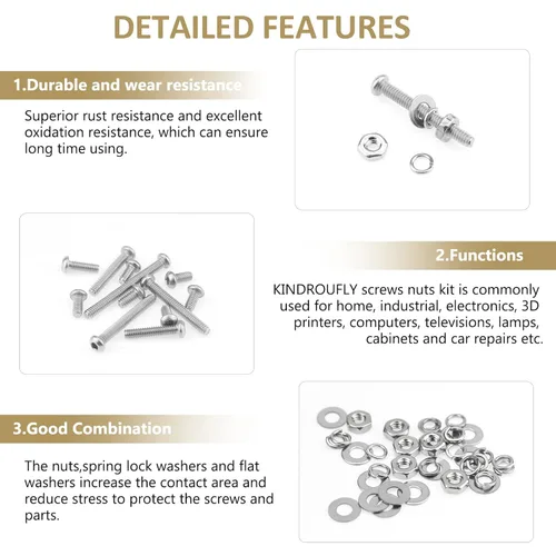 Vista 4 de Juego de 562 piezas M2 x 4/6/8/10/12/16/20 mm de tornillos de cabeza de botón, tuercas y arandelas, acero inoxidable 304, rosca totalmente maquinada