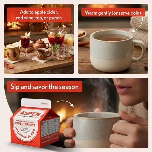 Vista 6 de Aspen Mulling Mezcla original de especias de sidra. Canela, nuez moscada y clavo. Mezcla de especias navideñas para sidra especiada, vino tinto
