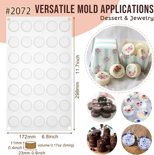 Vista 7 de Funshowcase Mini bandeja redonda del molde del silicón del disco por la cavidad 0.9x0.9x0.4inch 35 cavidades