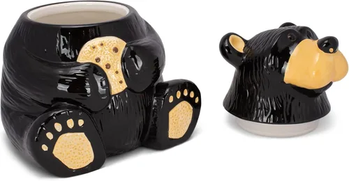 Vista 5 de DEMDACO Bearfoots by Jeff Fleming Cute Bear With Cookie Classic Black - Tarro de cerámica brillante de 12 x 9 pulgadas, contenedor de almacenamiento