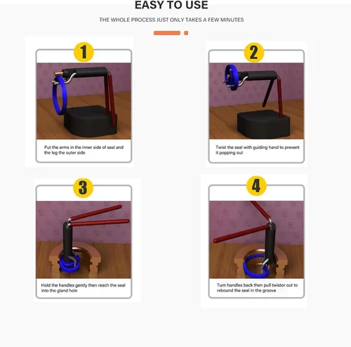 Vista 3 de Kit de sello de cilindro hidráulico-Herramienta de instalación de sello de varilla Herramienta de instalación hidráulica U-Cup Twistor 6 PCS