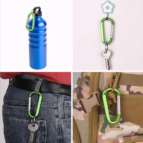 Vista 6 de Clip tipo mosquetón (6 unidades), mosquetón grande de aluminio con forma de anillo en D de 3 pulgadas, con 6 ganchos de llavero (Negro)