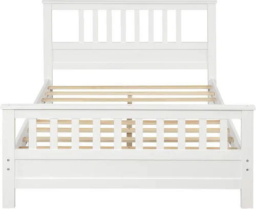 Vista 7 de Harper & Bright Designs Base de cama de plataforma blanca de tamaño matrimonial con cabecero y estribo, marco de cama matrimonial de madera