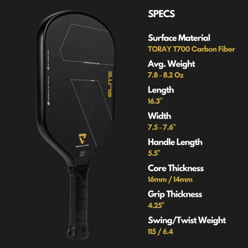 Vista 2 de Velocity Pro Pickleball Paddle, T700 Carbon Fiber with 16mm Proprietary Core, USAPA Approved, Elongated Anti-Slip Handle for Power, Spin, Control &