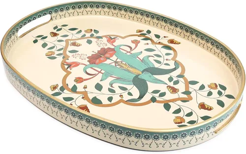 Vista 12 de Bandeja rectangular de plástico para servir con asas, elegante bandeja decorativa para mesa de café, otomana, sala de estar, cocina, uso al aire