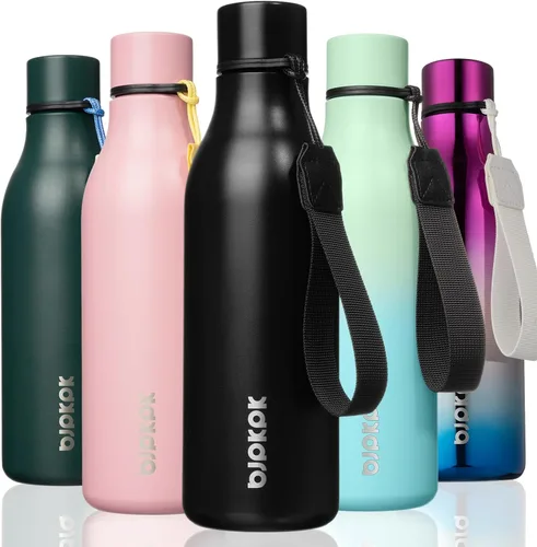 Vista 92 de BJPKPK - Botellas de agua aisladas, botella de agua de metal de acero inoxidable de 25 oz con correa, jarras, tazas, frascos libres de BPA a prueba