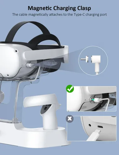 Vista 6 de NexiGo Base de carga mejorada con luz LED encendidoapagado para Oculus Quest 2 correa de élite con batería soporte de pantalla de auriculares