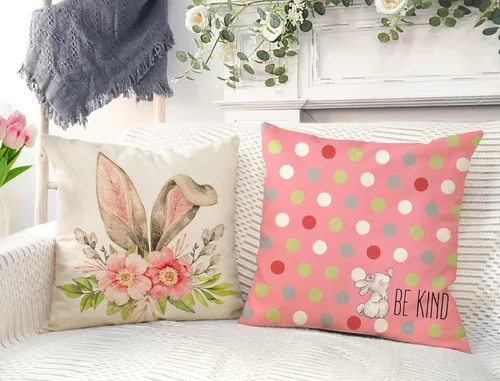 Vista 3 de 4TH Emotion TH188 - Juego de 4 fundas de almohada de Pascua de 18 x 18 pulgadas, diseño de conejito con texto en inglés «Be Kind Rabbit»