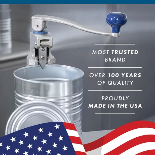 Vista 2 de EDLUND Abrelatas manual n.º 1: abrelatas comercial estándar con hoja de 2 lados, resistente, fabricado en Estados Unidos, con base chapada