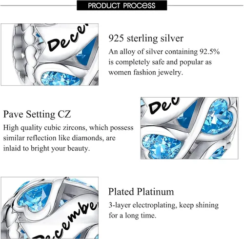 Vista 5 de FOREVER QUEEN Birthstone Charms 925 Sterling Silver Infinite Love Heart Openwork Bead for Charm Bracelets and Necklaces with 5A Cubic Zirconia