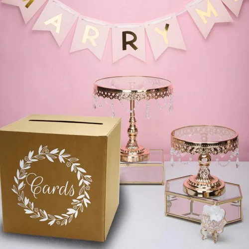 Vista 6 de KALEFO Caja de tarjeta Kraft para regalos de boda, buzones de cartón, decoración de fiesta de boda, centro de mesa
