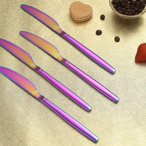 Vista 8 de HOMQUEN - Cuchillos de cena Rainbow de 4 piezas, resistente cuchillo de acero inoxidable de 9 pulgadas, diseño moderno, juego de cuchillos