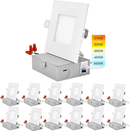 Vista 8 de LUXRITE Iluminación empotrable LED cuadrada ultrafina de 4 pulgadas, 5 opciones de temperatura de color 2700K - 5000K, luz empotrable regulable, 10