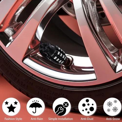 Vista 5 de 6 piezas tapas de válvula de neumático, cubiertas universales de válvula de neumático de aleación de aluminio para automóviles, camiones, SUV, Negro