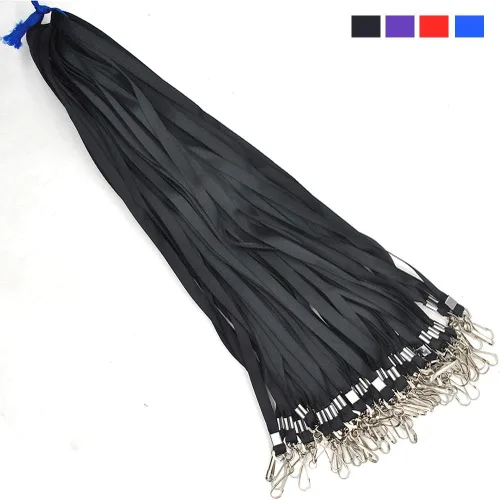 Vista 4 de Beebel Cordón negro a granel para insignias de identificación, cordón plano con clip para insignia, gancho giratorio, paquete de 50