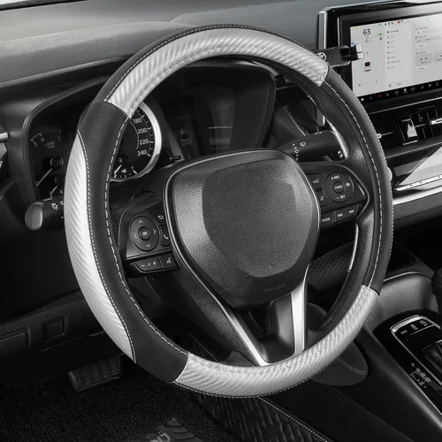 Vista 17 de SEG Direct Funda universal para volante de automóvil, tamaño estándar de 14.5-15 pulgadas, piel de microfibra negra