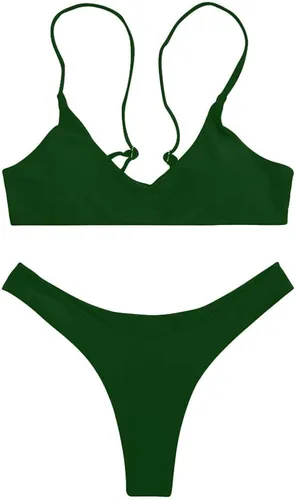 Vista 3 de SherryDC Traje de baño de mujer, con cuello redondo y realce acolchado, con tanga brasileña