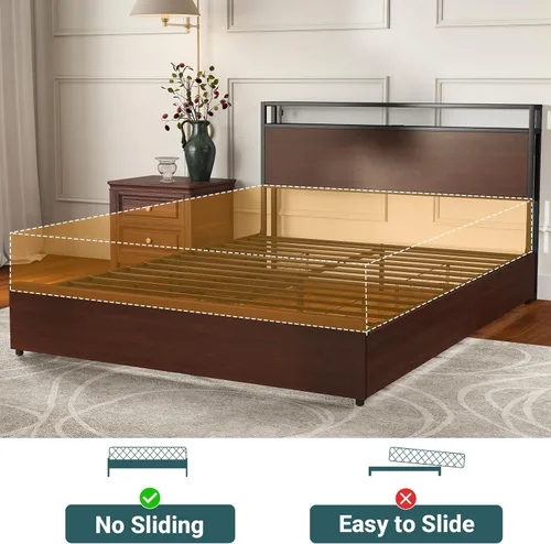 Vista 21 de Base de cama de terciopelo de tamaño matrimonial con cabecera tapizada, cabecera de almacenamiento de terciopelo copetudo, marcos de cama