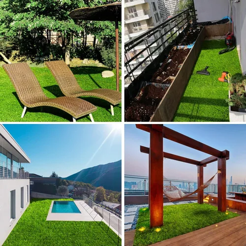 Vista 8 de Alfombra de césped artificial de 1.38 pulgadas, 4 x 4 pies, para interiores y exteriores, alfombra de césped artificial resistente de alta densidad