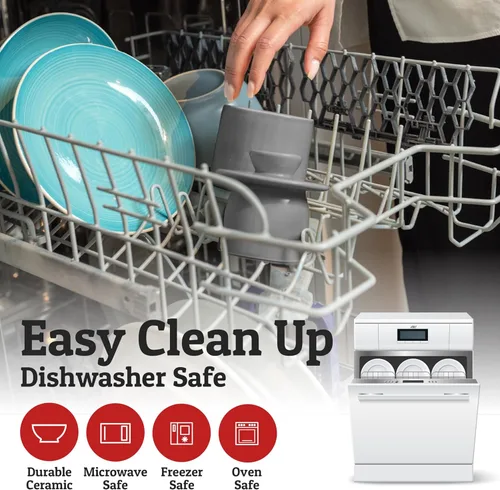 Vista 6 de Priority Chef Recipiente para Mantequilla con Tapa y Línea de Agua, Plato Francés de Cerámica para Mantequilla para Dejar en la Encimera, Gris Claro