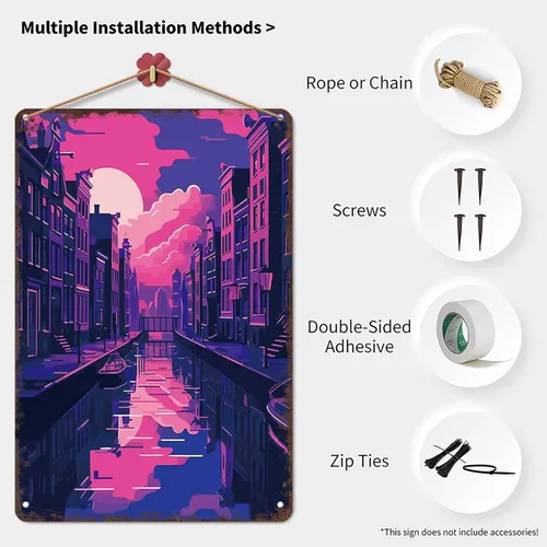 Vista 3 de Carteles divertidos de City Synthwave Retro Wall Art Sign para dormitorio, hogar, garaje, bar, decoración de 8 x 12 pulgadas