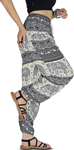 Your Cozy Pantalones Harem para mujer, talla grande, bohemio, yoga, elefante, playa, casual, estampado, con cordón