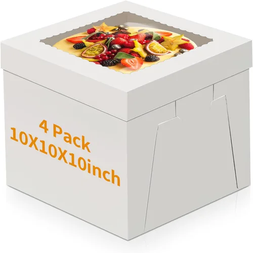 Vista 12 de WINKIO Paquete de 4 cajas para pasteles de 8 pulgadas, contenedor desechable de transporte de pasteles, cajas blancas de panadería con ventana
