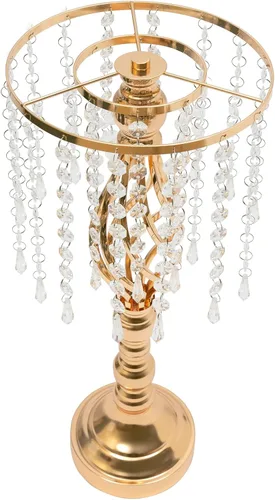 Vista 3 de Mesa de boda, centro de mesa de cristal, soporte de flores de cristal, 6 piezas de flores doradas, jarrones de 19.3 pulgadas de alto, centros