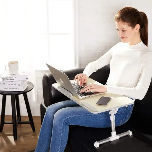 Vista 3 de Amazon Basics - Escritorio de regazo con bandeja ajustable, apto para portátiles de hasta 17 pulgadas, mediano, 12"x20", crema