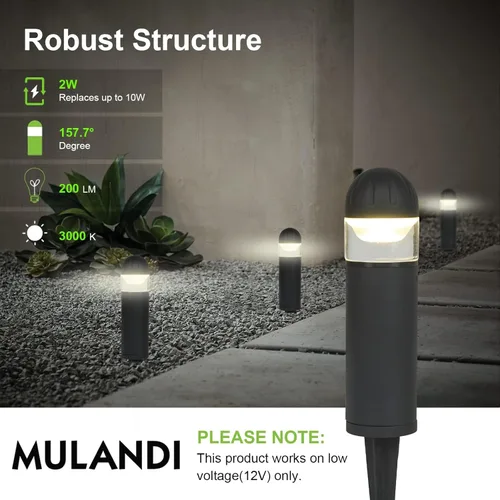 Vista 2 de Luz LED de camino de bolardo de paisaje, 2 W, CC 12 V iluminación de camino de bajo voltaje impermeable al aire libre, carcasa de aluminio fundido a