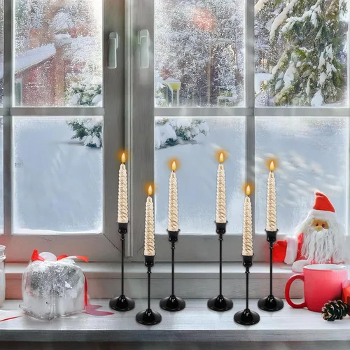 Vista 5 de 12 portavelas negro, portavelas cónicos negros para velas de pilar, decoración de Halloween, Navidad, candelabros para centros de mesa