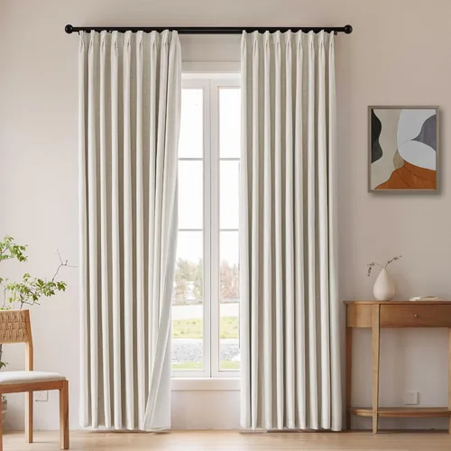 Vista 11 de Blackout Pleated Curtains 84 Length 2 Panels Set for Bedroom, Flax Linen Blended Back Tab Pinch Pleat Drapes with Hooks for Track 7ft Modern Living