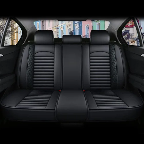Vista 2 de Juego completo de fundas de asiento de automóvil, de piel sintética, cubierta de asiento de automóvil, cómoda funda de cojín para vehículo