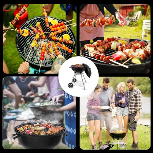 Vista 5 de Parrilla de carbón portátil de 18 pulgadas – Parrilla BBQ redonda de alta resistencia con tazón de parrilla engrosado, resistente con 4 patas