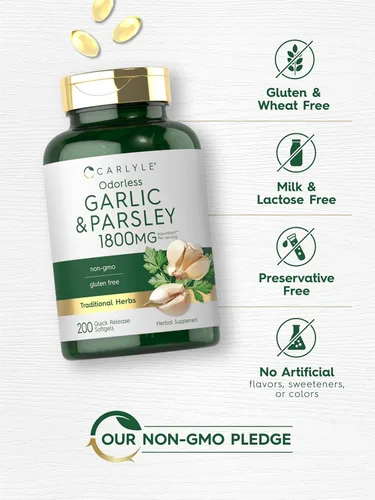 Vista 5 de Carlyle Ajo y perejil inodoros 200 cápsulas blandas Suplemento sin OMG, sin gluten