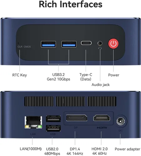 Vista 5 de Beelink SEi12 Mini PC Intel Core i5-12450H (8C/12T, hasta 4.4GHz), 16GB RAM 500GB PCle4.0 NVMe SSD, mini computadora de escritorio compatible con 4K