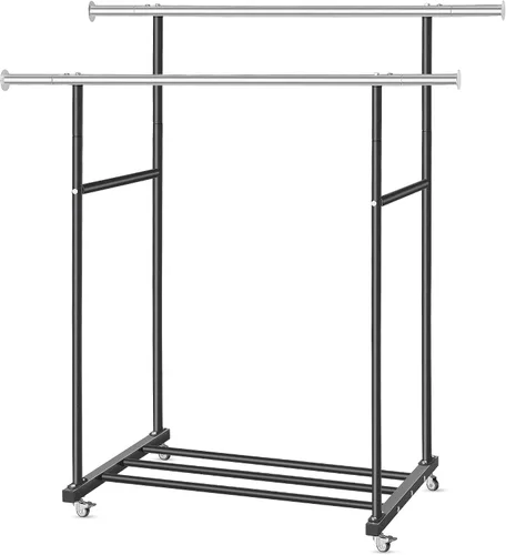 Vista 11 de VICERII Perchero para ropa, perchero resistente de 55.51 pulgadas con ruedas y estante inferior, con capacidad de 130LB, percheros para colgar ropa