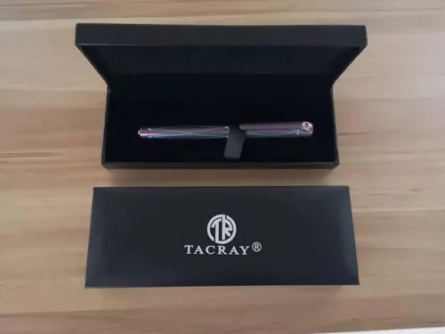 Vista 6 de TACRAY Pluma estilográfica de titanio con herramienta rompecristales, bolígrafo de lujo con punta B SCHMID fabricada en Alemania (sin tinta), pluma
