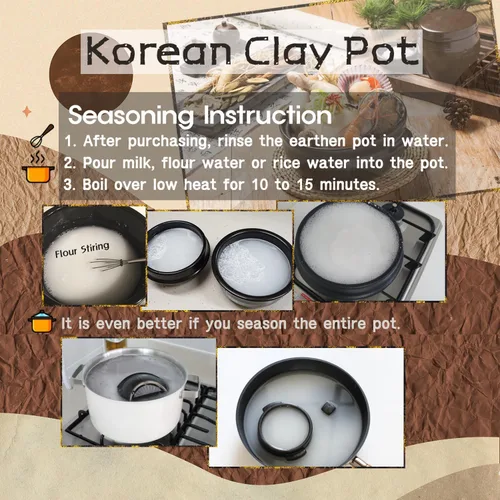 Vista 8 de Olla Coreana [Buncheong] Esmaltado en Loza Natural Ttukbaegi, Olla de Cerámica de Arcilla Natural, Olla de Loza Resistente al Calor, Tazón de Piedra