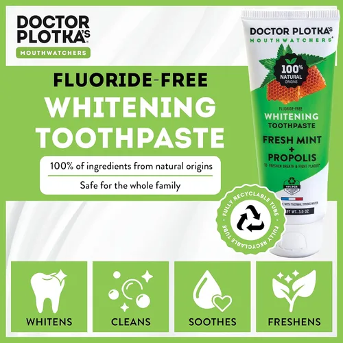 Vista 4 de Pasta de dientes sin flúor, pasta de dientes hidroxiapatita para adultos, propóleos orgánicos, ingredientes de origen natural para blanquear